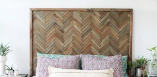 DIY Herringbone Headboard With Wood Shims