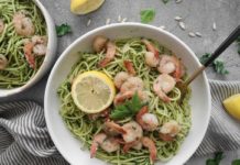 Kale Pesto Pasta With Lemon Garlic Shrimp Recipe