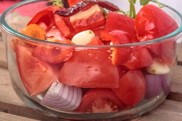 Vegetables ready to be microwaved.