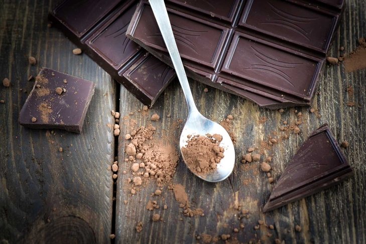 dark chocolate over wooden background